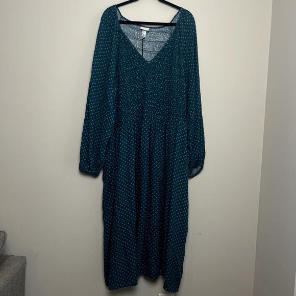 NWT AVA & VIV Tiny Ditsy Smocked Balloon Sleeve Pullover Holiday Midi Dress 4X - Picture 1 of 4